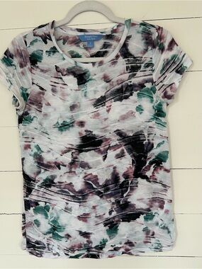 Simply Vera, Vera Wang Black, Green & Maroon Watercolor Short Sleeve Top, Size M